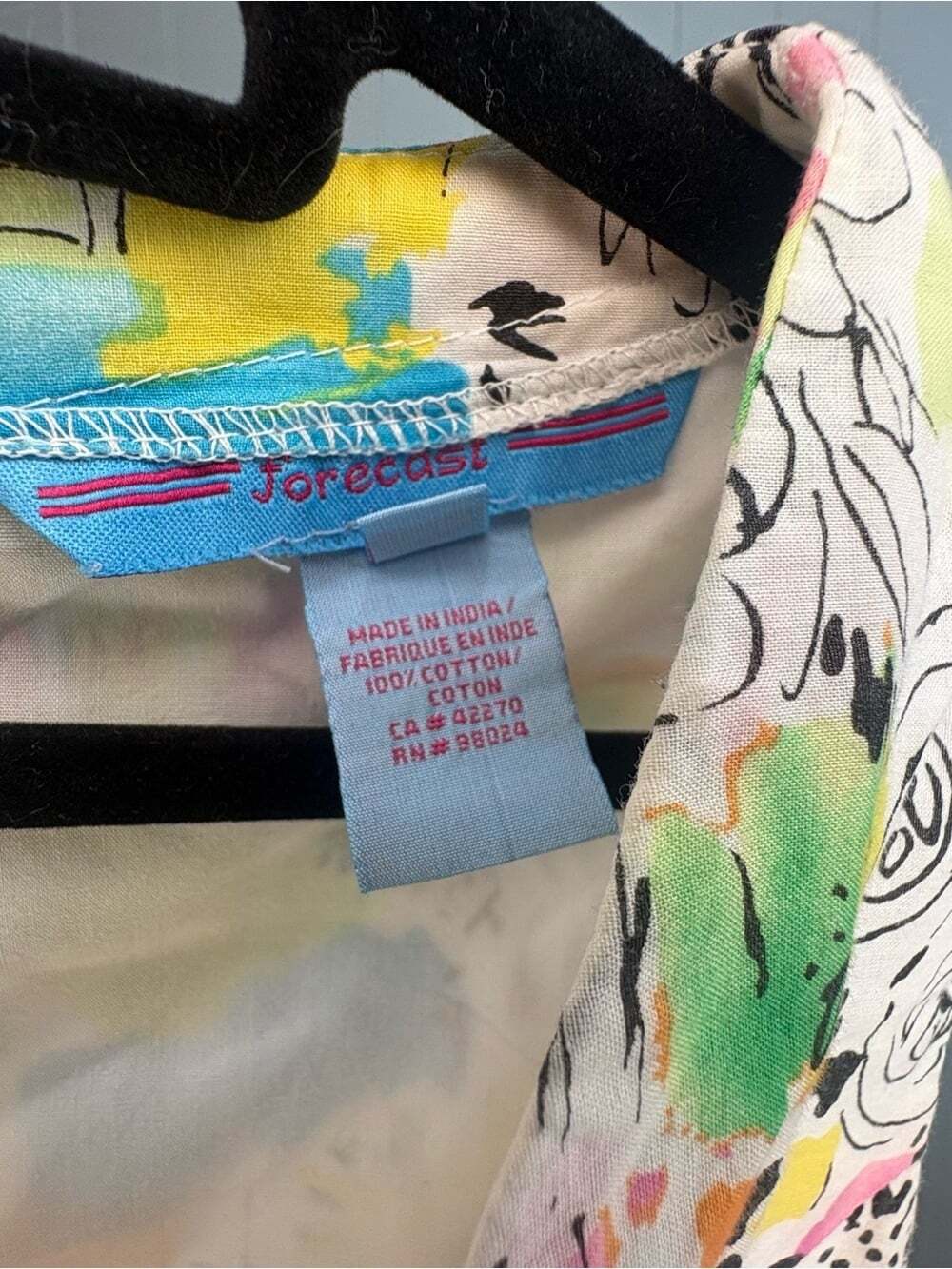 Vintage 90s Artsy Print Cotton Dress | Abstract Floral Coastal Cottagecore - Picture 4 of 7